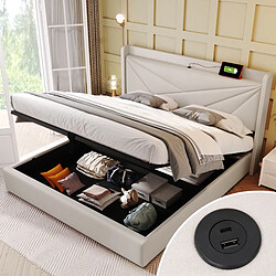 OKWISH Lit coffre 160x200 cm Lit adulte - Beige