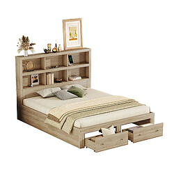 OKWISH Lit avec rangement 160x200 cm Lit avec tiroirs - Naturel pas cher