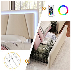 OKWISH Lit 90x200 cm avec 2 tiroirs, lit capitonné beige LED réglable, sans matelas pas cher