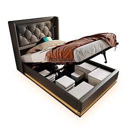 OKWISH Lit coffre 90x200 cm - Lit rangement - Noir pas cher