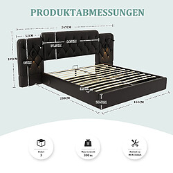 Acheter OKWISH Lit coffre adulte capitonné 160x200 cm, tête longue, USB, lampe lecture, similicuir noir, sans matelas