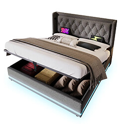 OKWISH Lit coffre 160x200 cm Coton Lit capitonné - Gris pas cher