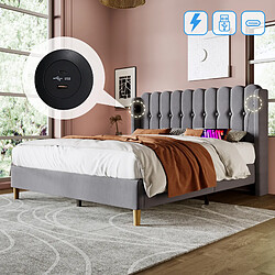 Avis OKWISH Lit double 160x200 cm Lit tapissé - Gris