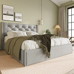 Avis OKWISH Lit coffre 160 x 200 cm - Lit avec coffre de rangement - Gris clair