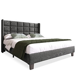 OKWISH Lit double 140x200 cm Lit lin - Gris pas cher