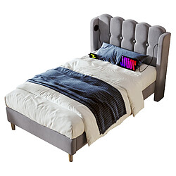 OKWISH Lit simple 90x200 cm Lit tapissé - Gris pas cher