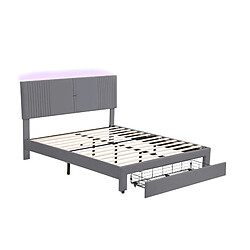 OKWISH Lit avec rangement 160x200 cm Lit double LED - Gris pas cher