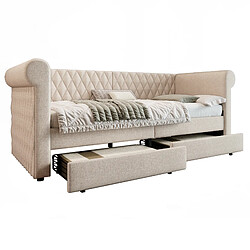 OKWISH Lit banquette 90x200 cm - Lit simple dossier haut - Beige pas cher