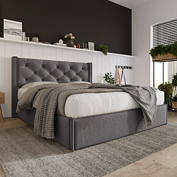 Avis OKWISH Lit coffre 160 x 200 cm - Lit avec sommier à lattes - Gris