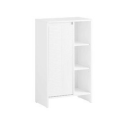 SoBuy BZR156-W Armoire à Linge avec Sac à Linge, Meuble Bas de Salle de Bain avec 1 Panier à Linge, 3 Étagères Ouverts