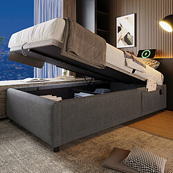 Avis OKWISH Lit coffre 90x190 cm - Lit simple - Gris