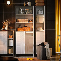SoBuy Armoire pour Salle de Bain avec Panier à Linge, Étagères Ouvertes, Blanche