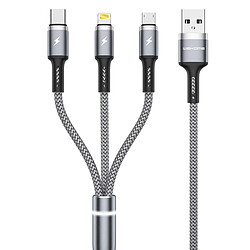 Wekome Câble 3 en 1 USB-A vers Lightning USB-C Micro Fython PD 1.2m charge Rapide Argent