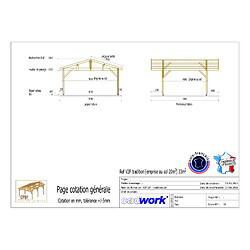 MR CHARPENTE CARPORT ROBUSTE bois deux pentes 33m² (emprise au sol 20m²), garantie 10 ans.