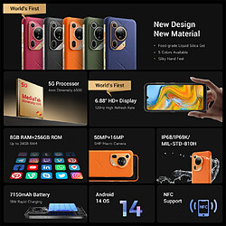 Smartphone Fossibot F112 Pro 6.88", 7150mAh, 24(8+16)Go+256Go, 50MP+16MP,Empreinte digitale,NFC,Dual SIM 5G smartphone-324g--Orange