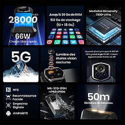 FOSSIBOT F107 Pro Téléphone Portable 6.95" 26000mAh 30Go+512Go 200MP+50MP Empreinte digitale NFC Dual SIM 5G Smartphone-910g-Gris