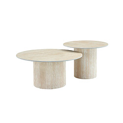 Homy France Duo de Tables Basses Gigognes MINA Effet Travertin & Plateau Céramique – 60x45 / 80x38 cm