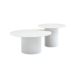 Homy France Duo de Tables Basses Gigognes MINA Pieds Blancs 60x45 / 80x38 cm 