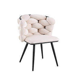 Homy France Lot 2 Chaises Salle à Manger Tissu Beige Dossier Tressé 60x60x77cm LOLIPOP