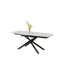 Homy France Table Repas Extensible NYSA – Plateau céramique effet Travertin Mat & Pieds Noir – 129/189x89x76 cm