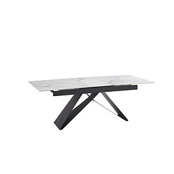 Homy France Table Repas Extensible GARCIA – Marbre Blanc & Métal Noir – 160/200x90x75 cm pas cher