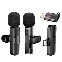 Avizar Lot de 2 Micro Cravate Sans Fil USB-C Lightning avec Réduction Bruit Portée 20m Noir