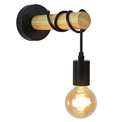 ZMH Applique Murale Rétro Industrielle - Bois & Métal Noir - Douille E27 - Style Vintage et Design