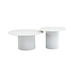 Homy France Duo de Tables Basses Gigognes MINA Pieds Blancs 60x45 / 80x38 cm - Bois blanc