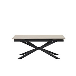 Homy France Table à Manger Extensible NANA – Céramique Travertin & Pied Métal Noir – 180 à 260 cm
