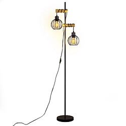 ZMH Lampadaire Vintage Noir E27 Vintage 2 Lampes Métal Et Bois 152 Cm (sans Ampoule)