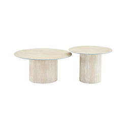 Homy France Duo de Tables Basses Gigognes MINA Effet Travertin & Plateau Céramique – 60x45 / 80x38 cm