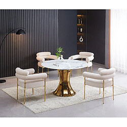 Homy France Lot de 2 Chaises BULLE avec Accoudoirs Velours Beige & Pieds Gold 72x60x77 cm