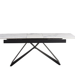 Homy France Table Repas Extensible GARCIA – Marbre Blanc & Métal Noir – 160/200x90x75 cm 