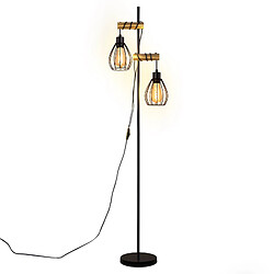 ZMH Lampadaire Sur Pied Noir Design Industriel Vintage En Métal Et Bois 2 Douilles E27 Avec Interrupteur