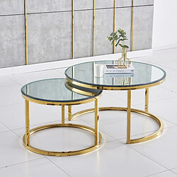 Homy France Lot de 2 tables Basses Gigogne ARTO Gold et plateau en verre Miroir