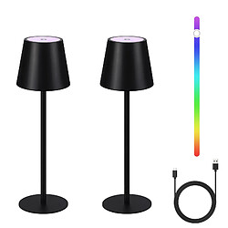ZMH Lampe à Poser LED 2x, Noir, Rgb, USB Rechargeable, Sans Fil, Dimmable, Métal,ip54 Pour Bureau