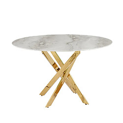 Homy France Table a manger ronde JESSICA Gold XXL 120 cm 4 couverts effet marbré gris