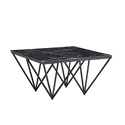 Homy France Table Basse carré GIZE pied métal noir et plateau en verre 80x80 cm