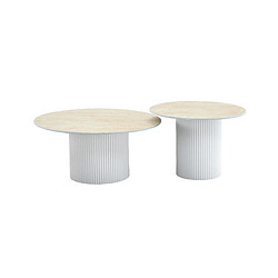 Homy France Duo de Tables Basses Gigognes MINA Pieds Blancs 60x45 / 80x38 cm