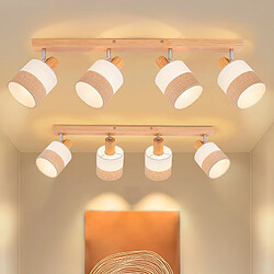 Avis ZMH Spot Plafond 4 Flammes Vintage – Bois Et Tissu, Orientable 350°, E14 25w (sans Ampoule)