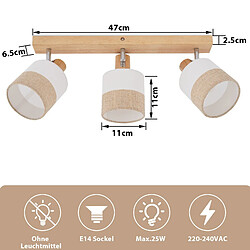 ZMH Spot Plafond 3 Flammes Vintage E14 Bois Et Tissu Orientable 350° Max 25w (sans Ampoule) pas cher