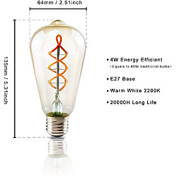 Zmh Ampoule LED E27 vintage ST64