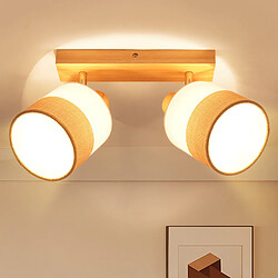 ZMH Spot Plafond LED 2 Flammes Vintage E14 – En Bois Et Tissu, Orientable 350°, Max 25w (sans Ampoule)