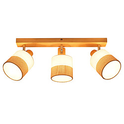 ZMH Spot Plafond 3 Flammes Vintage E14 – En Bois Et Tissu, Orientable 350°, Max 25w (sans Ampoule)