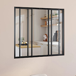 Idmarket Verrière atelier coulissante 4 vitrages L. 120 x H.108 cm en métal noir et verre trempé