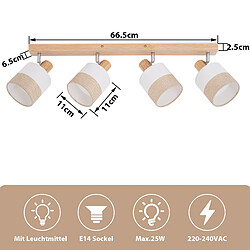 ZMH Spot Plafond 4 Flammes Vintage – Bois Et Tissu, Orientable 350°, E14 25w (sans Ampoule) pas cher