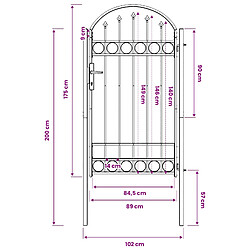 vidaXL Porte de Clôture ASSEN 100 x 175 cm Acier enduit de poudre Gris pas cher