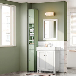 Sobuy Armoire Étroite pour Salle de Bain avec Tiroir, Vert, 20x20x180 cm, BZR34-II-GR pas cher