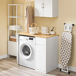 SoBuy Meuble pour Machine à Laver avec Panier et Tiroir, Blanc, 100x60x90 cm