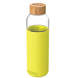 Quokka Bouteille en Verre 660 ml avec Couvercle Bambou Naturel Jaune